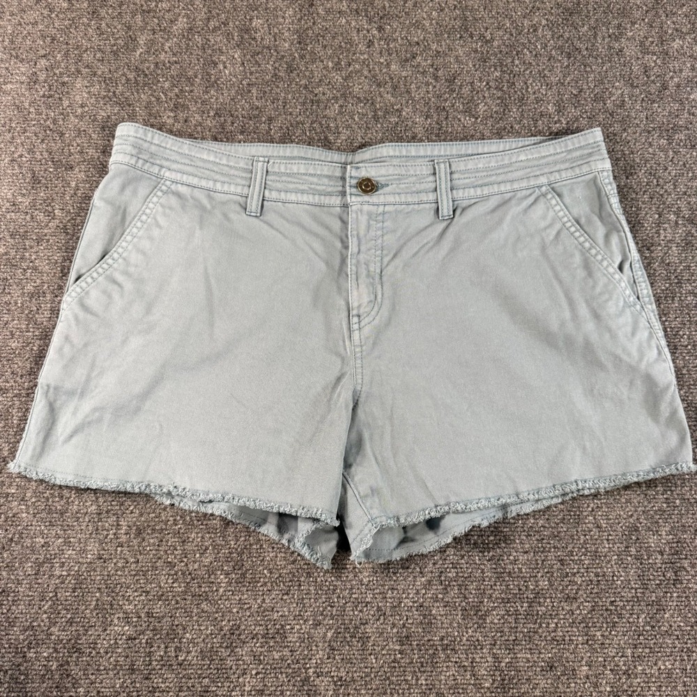 Prana Womens Size 14 Blue Grey Frayed Hem Cotton Blend Twill Hiking Shorts
